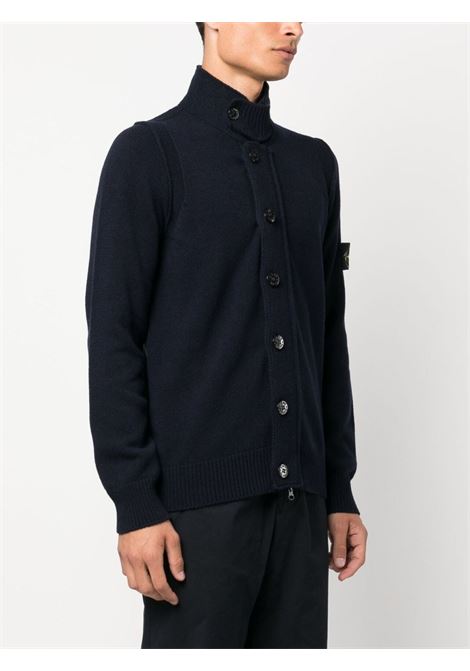 Cardigan lavorato a maglia in lana blu navy con colletto rialzato STONE ISLAND | 7915547A3A0020